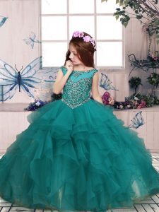 Scoop Sleeveless Zipper Pageant Dress for Teens Turquoise Organza
