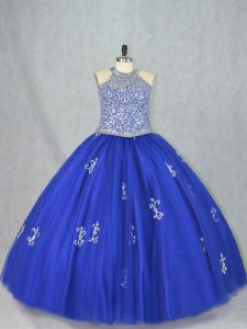 Spectacular Sleeveless Floor Length Beading Lace Up Sweet 16 Dresses with Blue