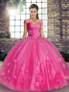 Customized Floor Length Ball Gowns Sleeveless Rose Pink Quinceanera Dresses Lace Up