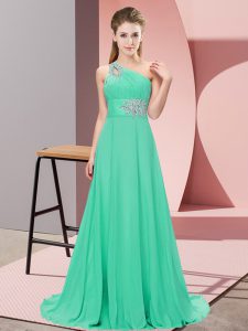 Apple Green Sleeveless Chiffon Lace Up Prom Evening Gown for Prom and Party and Military Ball