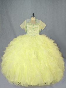 Floor Length Ball Gowns Sleeveless Yellow Sweet 16 Dresses Lace Up