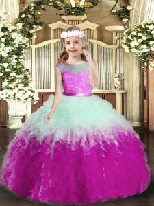 Excellent Floor Length Backless Child Pageant Dress Multi-color for Party and Wedding Party with Ruffles