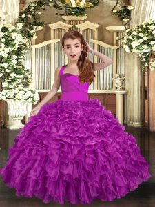 Dazzling Fuchsia Sleeveless Organza Lace Up Glitz Pageant Dress for Party and Wedding Party