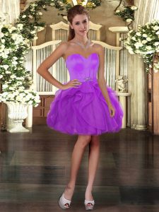Purple Ball Gowns Tulle Sweetheart Sleeveless Ruffles Mini Length Lace Up Prom Dress