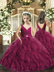 Stylish Sleeveless Beading and Ruffles Backless Pageant Dress for Teens
