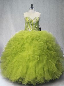 High End Olive Green Sleeveless Tulle Lace Up Sweet 16 Dresses for Sweet 16 and Quinceanera