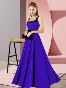 Blue Empire Chiffon Square Sleeveless Belt Floor Length Zipper Wedding Party Dress