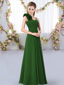 Decent Hand Made Flower Quinceanera Court of Honor Dress Dark Green Lace Up Sleeveless Floor Length