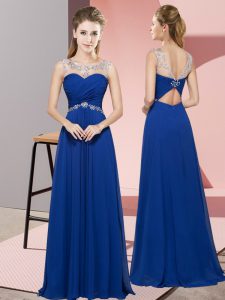 Excellent Royal Blue Empire Scoop Sleeveless Chiffon Floor Length Backless Beading Prom Evening Gown