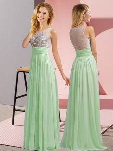Stunning Empire Dama Dress for Quinceanera Apple Green Scoop Chiffon Sleeveless Floor Length Side Zipper