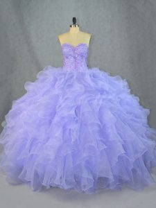 Fantastic Floor Length Lavender Sweet 16 Dress Organza Sleeveless Beading and Ruffles