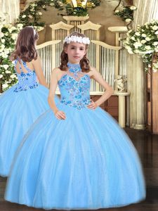 Sleeveless Lace Up Floor Length Appliques Pageant Gowns For Girls