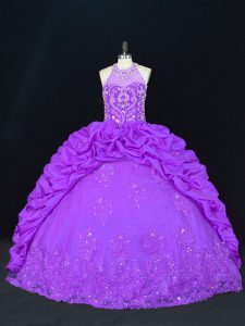 Pretty Floor Length Purple Quinceanera Gowns High-neck Sleeveless Lace Up
