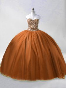 Brown Sweetheart Lace Up Beading Quinceanera Dresses Sleeveless