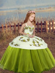 Elegant Floor Length Ball Gowns Sleeveless Olive Green Girls Pageant Dresses Lace Up