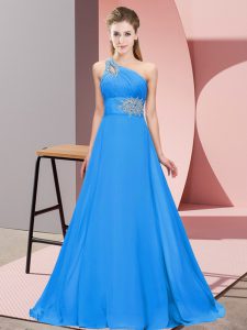 Blue Sleeveless Chiffon Lace Up Prom Dress for Prom and Party and Military Ball