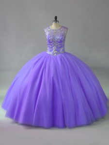 Lavender Lace Up Scoop Beading Quinceanera Dresses Tulle Sleeveless