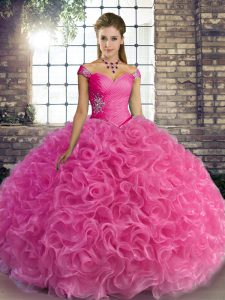 Best Rose Pink Lace Up Quinceanera Dress Beading Sleeveless Floor Length