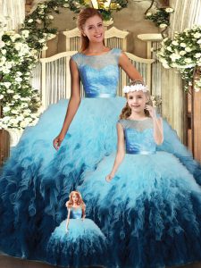 Sophisticated Floor Length Backless Quince Ball Gowns Multi-color for Sweet 16 and Quinceanera with Lace and Ruffles
