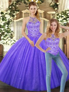 Fabulous Floor Length Two Pieces Sleeveless Lavender Quince Ball Gowns Lace Up
