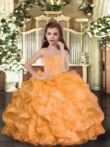 Orange Straps Lace Up Ruffles Glitz Pageant Dress Sleeveless