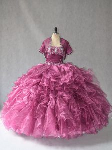 Admirable Burgundy Sleeveless Beading and Ruffles Floor Length 15th Birthday Dress