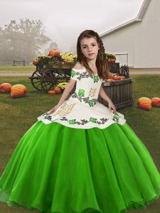 Organza Straps Sleeveless Lace Up Embroidery Pageant Dresses in Green