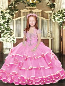Low Price Lilac Sleeveless Organza Lace Up Child Pageant Dress for Party and Wedding Party