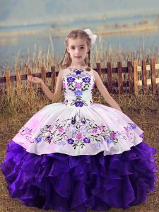 Scoop Sleeveless Organza Little Girls Pageant Gowns Embroidery and Ruffles Lace Up