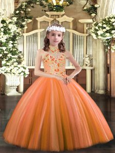 New Arrival Orange Sleeveless Tulle Lace Up Little Girls Pageant Dress Wholesale