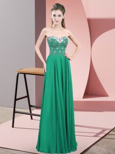 Decent Sleeveless Chiffon Floor Length Zipper Prom Party Dress in Turquoise with Beading