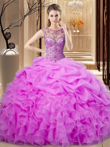 Fine Scoop Sleeveless Organza Sweet 16 Dresses Beading and Pick Ups Lace Up