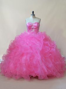 Stylish Sleeveless Beading and Ruffles Lace Up Quinceanera Gown