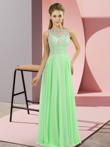Sexy Floor Length Prom Gown Chiffon Sleeveless Beading