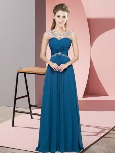Dynamic Teal Backless Scoop Beading Dress for Prom Chiffon Sleeveless