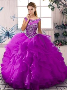 Super Purple Sleeveless Organza Zipper 15th Birthday Dress for Sweet 16 and Quinceanera