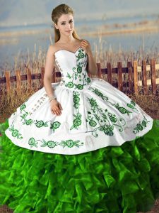 Affordable Organza Sleeveless Floor Length 15th Birthday Dress and Embroidery and Ruffles