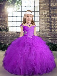 High End Floor Length Ball Gowns Sleeveless Purple Little Girls Pageant Dress Wholesale Lace Up