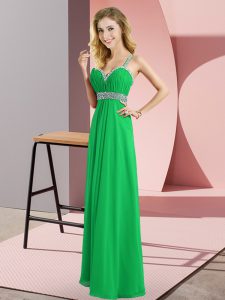 Floor Length Green Prom Dresses Straps Sleeveless Criss Cross