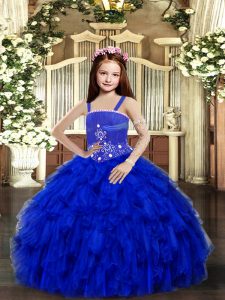 Floor Length Ball Gowns Sleeveless Royal Blue Little Girl Pageant Gowns Lace Up
