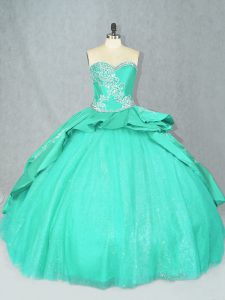 Turquoise Sweetheart Neckline Embroidery Quince Ball Gowns Sleeveless Lace Up