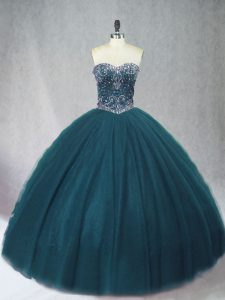 Traditional Peacock Green Sweetheart Lace Up Beading 15 Quinceanera Dress Sleeveless