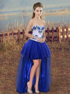 Stylish Royal Blue Lace Up Sweetheart Embroidery Homecoming Dress Tulle Sleeveless