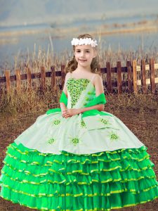 Gorgeous Green Sleeveless Floor Length Beading and Embroidery and Ruffled Layers Lace Up Kids Formal Wear
