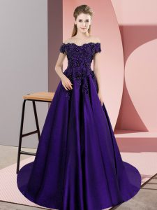 Free and Easy Purple Sleeveless Court Train Lace 15th Birthday Dress