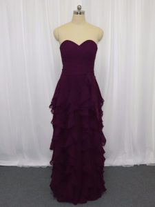 Dark Purple Zipper Sweetheart Ruffled Layers and Ruching Prom Evening Gown Chiffon Sleeveless
