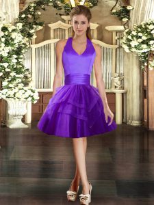 Sweet Mini Length Purple Dress for Prom Tulle Sleeveless Ruffled Layers