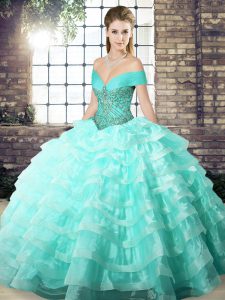 Custom Design Apple Green 15th Birthday Dress Military Ball and Sweet 16 and Quinceanera with Beading and Ruffled Layers