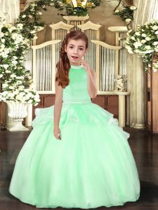Halter Top Sleeveless Backless Little Girl Pageant Dress Apple Green Organza
