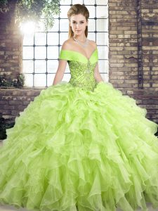 Organza Sleeveless Quinceanera Gowns Brush Train and Beading and Ruffles